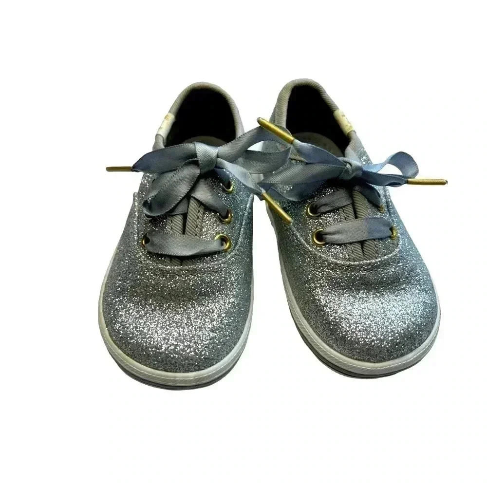 KEDS KATE SPADE GLITTER SNEAKERS SLIVER SNEAKERS SIZE 4 TODDLER LIKE NEW - Picture 7 of 12